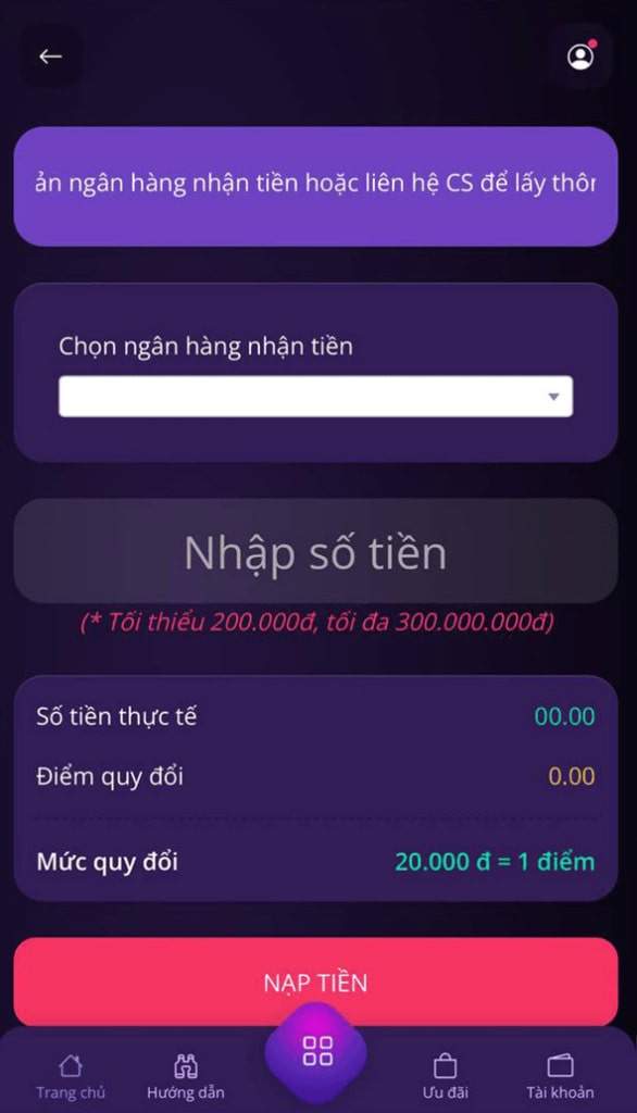 Bấm vào ô “Chọn ngân hàng nhận tiền"