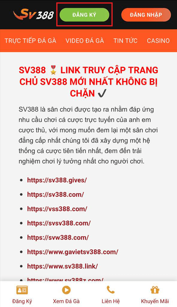 Bấm vào ô Đăng Ký Bấm vào ô Đăng Ký