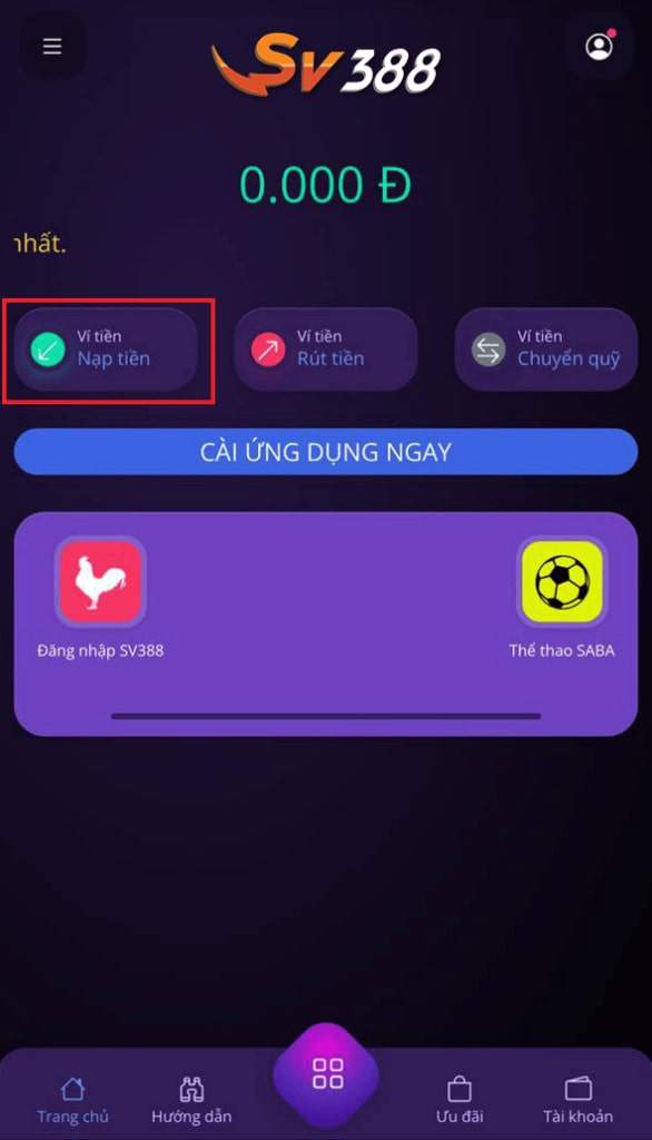 Người chơi bấm vào nút "Nạp Tiền"