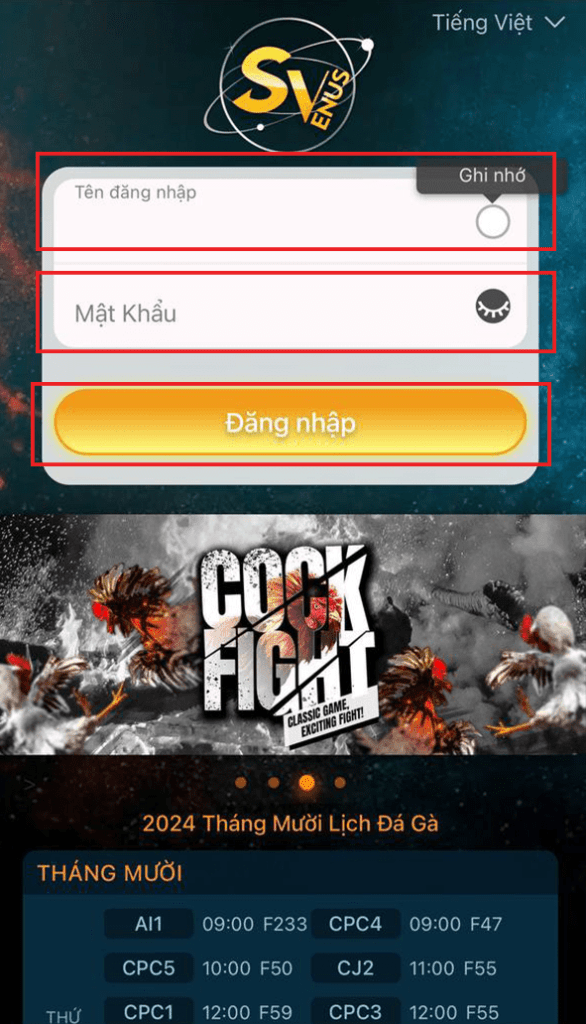 Điền ID đăng nhập trang tổng SV388
