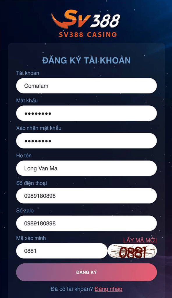Điền chính xác thông tin đăng ký SV388 Điền chính xác thông tin đăng ký SV388