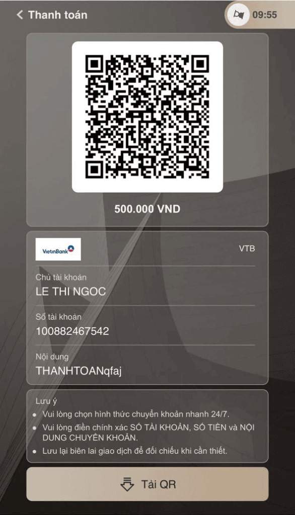 Lưu mã QR về máy để thực hiện chuyển khoản