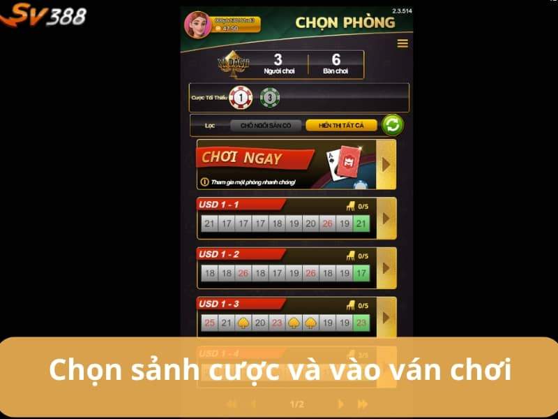 Chọn bàn chơi và vào đặt cược