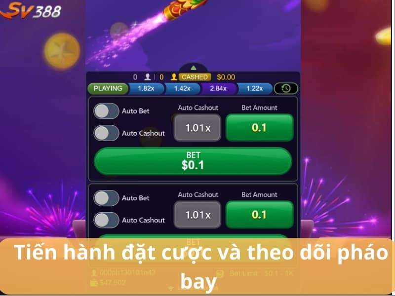 Tiến hành đặt cược và theo dõi pháo bay